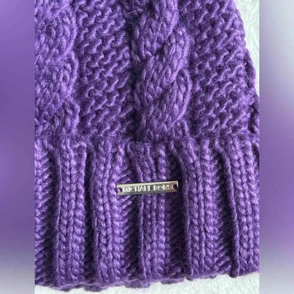 NWT - Michael Michael Kors - Women`s Cable Knit Teddy Fleece Faux Fur Pom Po…